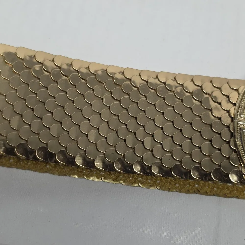 Vintage 80s Gold Tone Metal Scale Stretch Belt Womens Sz XS/S Retro Disco Boho